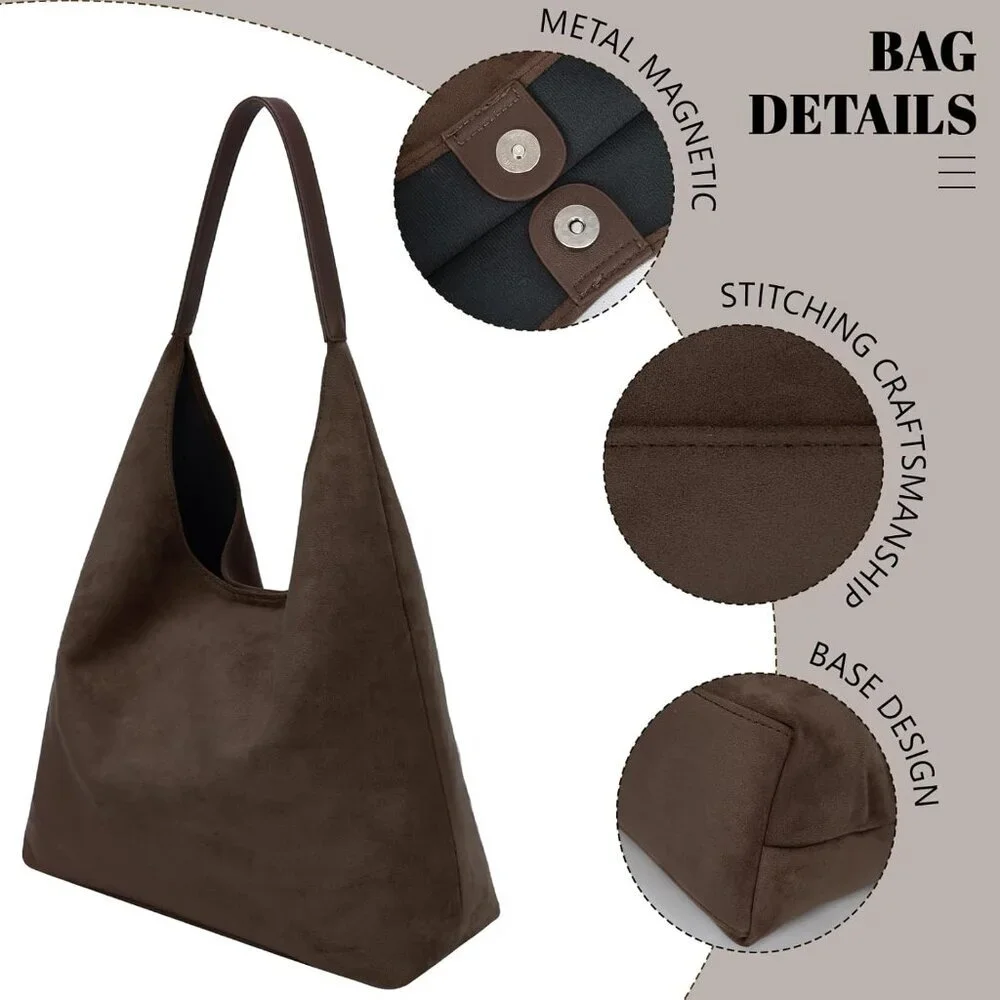 Elegant Suede Hobo Tote Bag for Women - Spacious & Stylish Everyday Essential